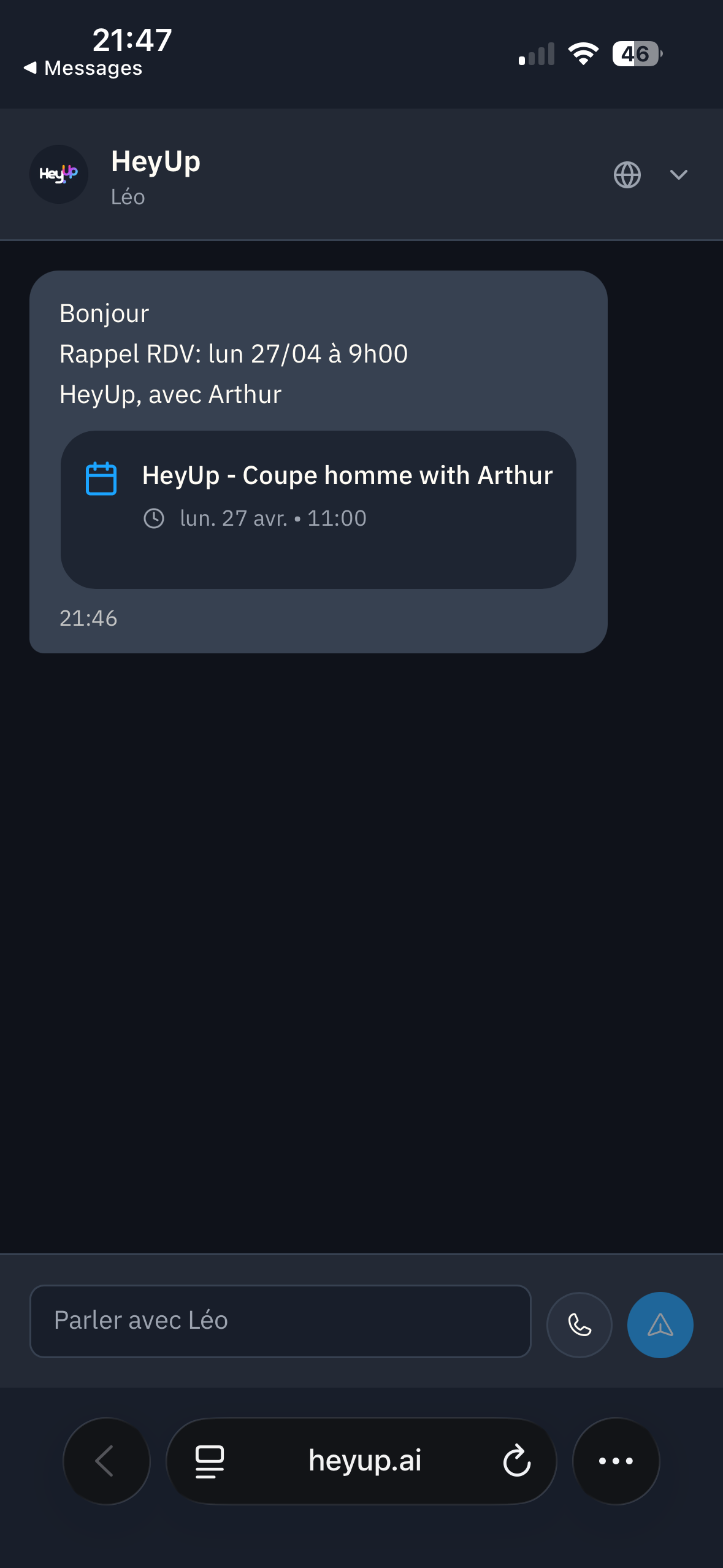 Web chat interface with booking management